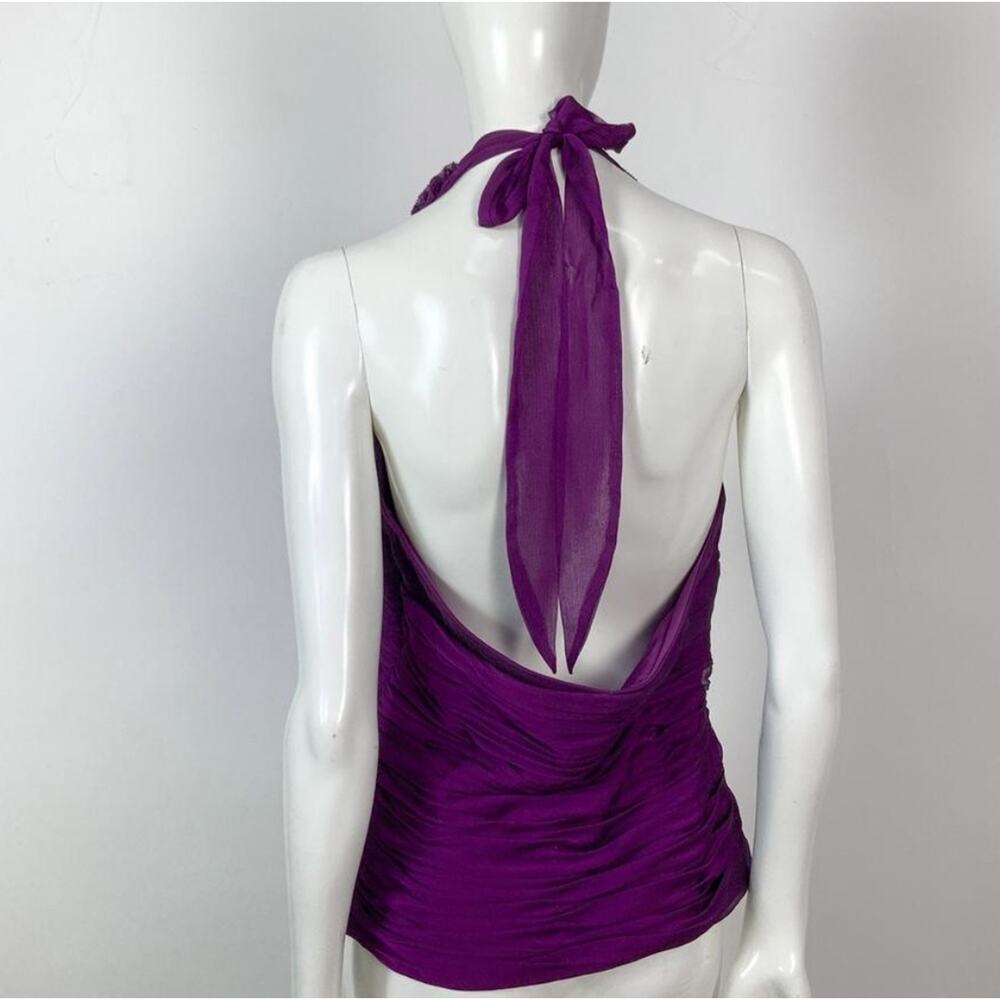 Adrianna Papell Purple Rosette Ruched Halter Top Blouse Size 12 - Picture 4 of 12